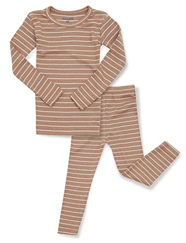 AVAUMA Stripe Pattern Newborn Baby Little Boys Girls Snug-Fit Pajamas Long sleeve Sets Pjs Kids Clothes (XS/Dark Camel)