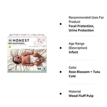 Load image into Gallery viewer, The Honest Company Clean Conscious Diapers | Plant-Based, Sustainable | Rose Blossom + Tutu Cute | Super Club Box, Size 1 (8-14 lbs), 160 Count
