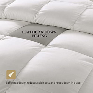 TOPGREEN Organic Goose Feathers Down Comforter, King All-Seasons Down Duvet Insert, 100% Cotton, 750+ Fill Power 54oz Medium Warm Hotel Collection Bed Comforter with Tabs (106x90, Ivory White)