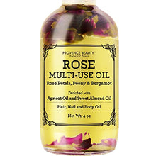 Load image into Gallery viewer, Provence Beauty Rose Multi-Use Oil for Face, Body and Hair - Organic Blend of Apricot, Vitamin E and Sweet Almond Oil Moisturizer for Dry Skin, Scalp &amp; Nails - Rose Petals &amp; Bergamot Essential Oil - 4 Fl Oz
