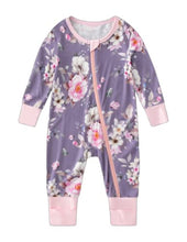 Load image into Gallery viewer, SUZEL Baby Boys Girls Pajamas - Bamboo Viscose Zippy Pjs Sleep &#39;N Play - Infant Long Sleeve One Piece Romper - 0-24 Months (Flower Purple, 12-18M)
