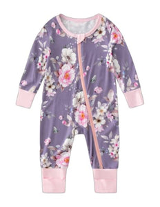 SUZEL Baby Boys Girls Pajamas - Bamboo Viscose Zippy Pjs Sleep 'N Play - Infant Long Sleeve One Piece Romper - 0-24 Months (Flower Purple, 12-18M)