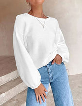 Load image into Gallery viewer, ZESICA Women&#39;s 2023 Crew Neck Long Lantern Sleeve Casual Loose Ribbed Knit Solid Soft Pullover Sweater Tops,White,Small

