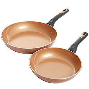 Gibson Home Eco-Friendly Hummington with Induction Base Forged Aluminum Non-Stick Ceramic Cookware with Soft Touch Bakelite Handle, 2-Piece Fry Pan Set (8" & 10"), Metallic Copper