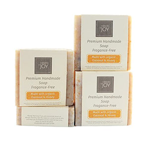 HEAVEN OF JOY Premium Fresh Organic Honey and Oatmeal Soap Fragrance-Free, Natural Soap Made with Organic Ingredients that Leave the Skin Feeling Renewed and Rejuvenated - Skin Hydratant and Body Nourishing, 4 Pack (5oz./Bar)