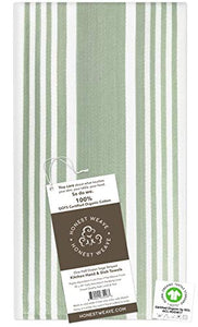 HONEST WEAVE GOTS Certified Organic Cotton Kitchen Hand and Dish Towel Sets - Oversized 20x30 inches, Fully Hemmed, in Designer Colors, 6-Pack, Sage Stripe