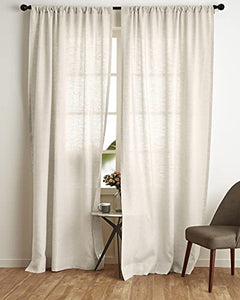 Solino Home 100% Linen Curtain 52 x 84 Inch – Light Natural Lightweight Rod Pocket Curtain – 100% Pure Natural Fabric Window Panel for Summer – Handcrafted from European Flax