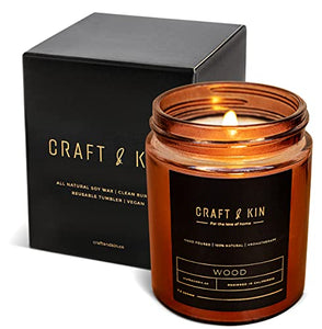 Premium Wood Candle | Cedar Candle | Soy Candle, Candles Gifts for Women | Soy Candles for Home Scented | Aromatherapy Candles | Scented Candles for Men, Ultra Clean Burn Amber Jar Candles