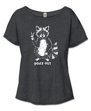 Load image into Gallery viewer, Women&#39;s Organic Cotton Raccoon Slouchy Top - Black Ladies Short Sleeve Graphic Off The Shoulder Tee (SM)
