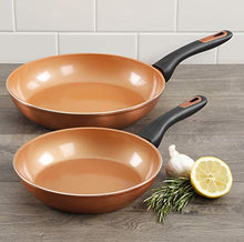 Load image into Gallery viewer, Gibson Home Eco-Friendly Hummington with Induction Base Forged Aluminum Non-Stick Ceramic Cookware with Soft Touch Bakelite Handle, 2-Piece Fry Pan Set (8&quot; &amp; 10&quot;), Metallic Copper
