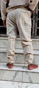 Pure Hemp Trousers Hemp drawstring Yoga Lounge Pants w/tapered ankles (Beige, Medium)