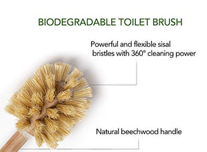 ECOLULU Eco Friendly Toilet Brush, 2 Pack Wood Toilet Brush Made of Beechwood, Strong Hemp Bristles with 360° Cleaning Power, Biodegradable Zero Waste Eco Friendly Products