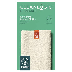 Cleanlogic Organic Cotton Exfoliating Stretch Washcloth, Natural, 3 Count