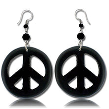 Load image into Gallery viewer, Earth Accessories Peace Sign Dangle Earrings with Organic Wood - Earring Hippie Accessories and Hippie Costume for 60s or 70s
