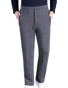 Zoulee Men's Front Zip Open-Bottom Sports Pants Sweatpants Trousers Fleece Dark Grey M