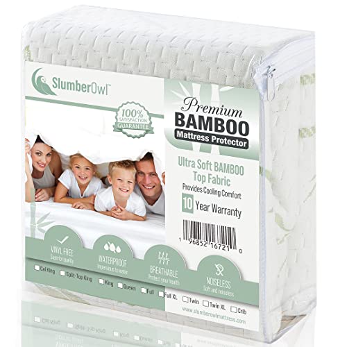 SlumberOwl Premium Bamboo Mattress Protector – 100% Waterproof, Cooling & Ultra Soft Mattress Cover (Full)