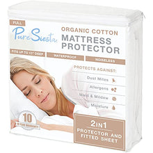 Load image into Gallery viewer, Pure Siesta Organic Cotton 5-Sided Waterproof Mattress Protector, Washable, Breathable &amp; noiseless Bed Cover (Full)
