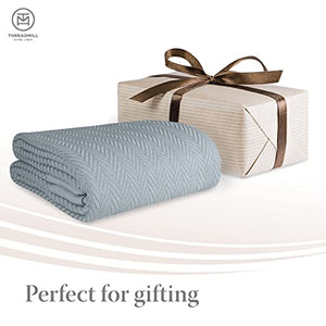 Threadmill Home Linen Multipurpose Blanket - 1 Piece Herringbone 100% Extra Long Staple Cotton, Scottish Grey