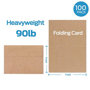 Blank Cards and Envelopes 100 Pack, Ohuhu 5 x 7 Heavyweight Kraft Paper Folded Cardstock and A7 Envelopes for DIY Greeting Cards, Wedding, Birthday, Invitations, Shower, Thank You Cards & All Occasion