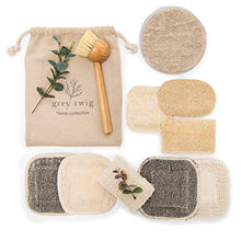 Load image into Gallery viewer, Set of 10 compostable Hemp and Loofah Kitchen eco Dish sponges for Kitchen Cleaning, eco Friendly Kitchen sponges, compostable Sponge, Bamboo and Bristle Dish Brush, and Bonus Hemp face washcloth
