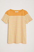 Load image into Gallery viewer, Seasalt Cornwall Women&#39;s Sailor Organic Cotton T-Shirt in Falmouth Mini Cornish Sandstone - Short Sleeve Striped Summer Top with Boat Neck - 14 US
