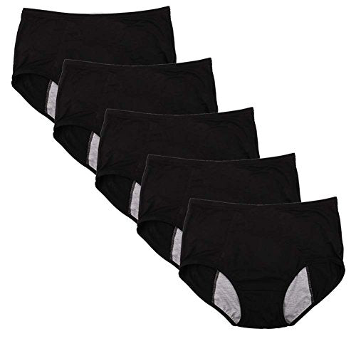 Bamboo Viscose Fiber Brief Menstrual Leakproof Panties Multi Pack US Size XXS-3XL/10 (X-Large, Black-5 Packs)