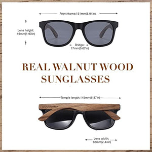 WOODONLY Walnut Wood Polarized Sunglasses - Cool Style Matte Finish Frame with Wooden Temple for Men and Women Perfect Gifts (Burlywood 2 + Gray)