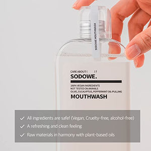 SODOWE. Vegan Oil-Pulling MOUTHWASH, 9.46 fl oz, Colorless and Odorless, Non-Alcohol Oral Rinse