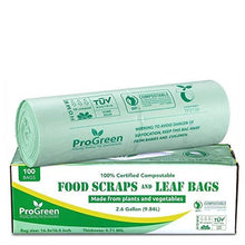 Load image into Gallery viewer, ProGreen 100% Compostable Bags 2.6 Gallon, Extra Thick 0.71 Mil, 100 Count, Small Kitchen Trash Bags, Food Scraps Yard Waste Bags, Biodegradable ASTM D6400 BPI and VINCOTTE Certified.
