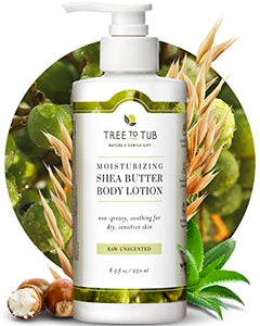 Tree To Tub Unscented Shea Butter Body Lotion for Dry Skin - Fragrance Free Sensitive Skin Lotion for Women & Men, Vegan Body Moisturizer w/Organic Aloe Vera, Cocoa Butter, Natural Colloidal Oatmeal
