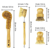 Load image into Gallery viewer, LESES Dish Brush Natural Bamboo Dish Scrub Brush Set with Handle 100% Plastic Free Eco Friendly Cleaning Brushes for Kitchen Cleaning Dish, Bottle, Pots, Pans
