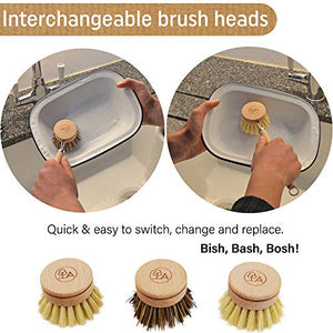 Wooden Dish Brush & Eco Sponge Set - Eco Friendly Cleaning Products - Low-Waste Wooden Dish Washing Brush - Dish Brush Set with 3 Replacement Heads - Eco Friendly Agile