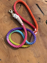 Load image into Gallery viewer, BULPET Eco Friendly Heavy Duty Dog Leash Natural Cotton Handcrafted Ombre Rainbow Rope Leash with Genuine Leather and Gold Brass Hardware/ 5 Ft/All Dogs
