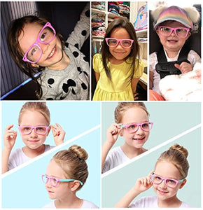 Pro Acme TPEE Rubber Flexible Kids Nerd Glasses Clear Lens Geek Fake for Costume (Age 3-10) (Pink/Green)