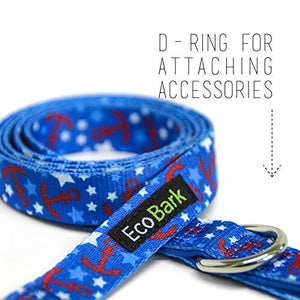 EcoBark Comfort Dog Leash Eco-Friendly Durable Heavy Duty Strap, Padded Handle for Pulling, Bright Colors - Leash Lead for Full Control When Dog Training and Walking (Nautical)