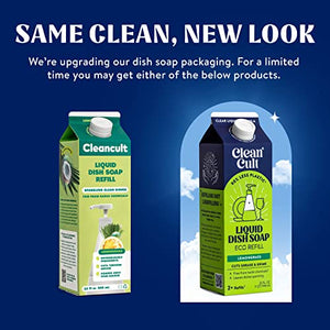 Cleancult Dish Soap Liquid Refills (32oz, 3 Pack) - Dish Soap that Cuts Grease & Grime - Free of Harsh Chemicals - Paper Based Eco Refill, Uses 90% Less Plastic - Lemongrass