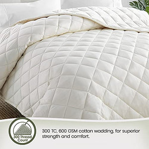 Whisper Organics, Bedding Heavy Thin Comforter Blanket Queen Size - 100% GOTS-Certified Organic Cotton, 300 Thread Count, Heavyweight 600 GSM, Plush - Ivory Color, 90x92 Inch