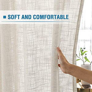 Linen Curtains Natural Linen Blended Curtains for Living Room Burlap Linen Textured Curtains Tab Top Curtains Elegant Energy Efficient Light Filtering Curtains (Set of 2, 52" x 84", Natural)