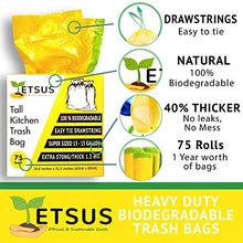 Load image into Gallery viewer, ETSUS Large Biodegradable Trash Bags 75 Pieces, Tall Heavy Duty Rubbish Wastebasket Liner Bags, Garbage Bags for Kitchen, Bathroom, Car, Office, 13 to 15 Gallon

