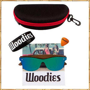 WOODIES Walnut Wood Sunglasses with Green Mirror Polarized Lens and Wooden Frame for Men and Women - 100% UVA/UVB Protection