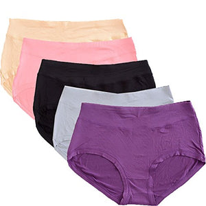 Warm Sun Women's Bamboo Viscose Fiber Multi Pack Plus Size Stretchy Soft Breathable High Middle Waist Panties Size 8(XL),( Black,Gray,Purple,Skin,Rouge)