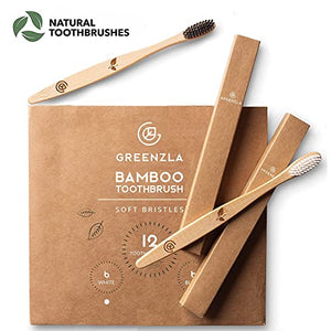 GREENZLA Bamboo Toothbrushes (12 Pack) | BPA Free Soft Bristles Toothbrushes | Eco-Friendly, Natural Bamboo Toothbrush Set | Biodegradable & Compostable Charcoal Wooden Toothbrushes