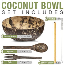 Load image into Gallery viewer, NaturalX Premium Coconut Bowls with Spoons (Set of 4) | Made from 100% Coconut Shell | Organic, Handmade, Vegan, Natural, Bamboo, Wooden, Eco Friendly, Reusable Bowl for Breakfast, Serving, Party
