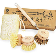 Load image into Gallery viewer, Wooden Dish Brush &amp; Eco Sponge Set - Eco Friendly Cleaning Products - Low-Waste Wooden Dish Washing Brush - Dish Brush Set with 3 Replacement Heads - Eco Friendly Agile
