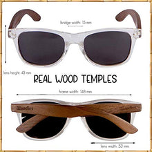 Load image into Gallery viewer, WOODIES Polarized Walnut Wood Sunglasses for Men and Women | Clear Frame Black Polarized Lenses and Real Wooden Frame | 100% UVA/UVB Ray Protection

