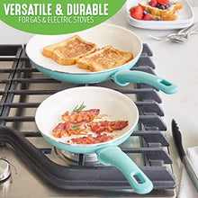 Load image into Gallery viewer, GreenLife Soft Grip Healthy Ceramic Nonstick 7&quot; and 10&quot; Frying Pan Skillet Set, PFAS-Free, Dishwasher Safe, Turquoise
