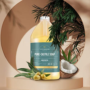 WHOLENATURALS Pure Castile Soap Liquid, EWG Verified & Certified Palm Oil Free - 64 Oz. - 1/2 Gallon Unscented, Natural Soap, Mild & Gentle Non-gmo & Vegan - Organic Body Wash, Laundry, and Baby Soap