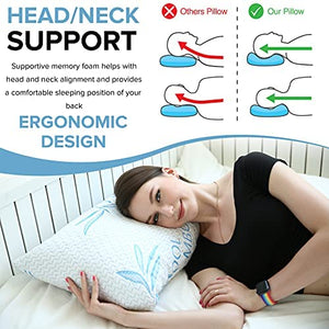 2 Pack Cool Bamboo Pillows for Sleeping - Adjustable Bed Pillows for Sleeping - Luxury Pillow for Side, Stomach and Back Sleepers (Queen Size 2 Pack)