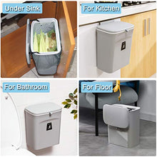 Load image into Gallery viewer, Tiyafuro 2.4 Gallon Kitchen Compost Bin for Counter Top or Under Sink, Hanging Small Trash Can with Lid for Cupboard/Bathroom/Bedroom/Office/Camping, Mountable Indoor Compost Bucket, Gray
