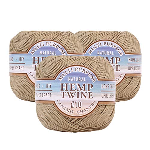 Hemptique Natural Hemp Twine #10 – Made with Love - Eco Friendly - Gardening - Macrame – Home Décor – Plant Hanger - Great for Jewelry Making, Crafts & More – #10~0.5mm (3 Pack)